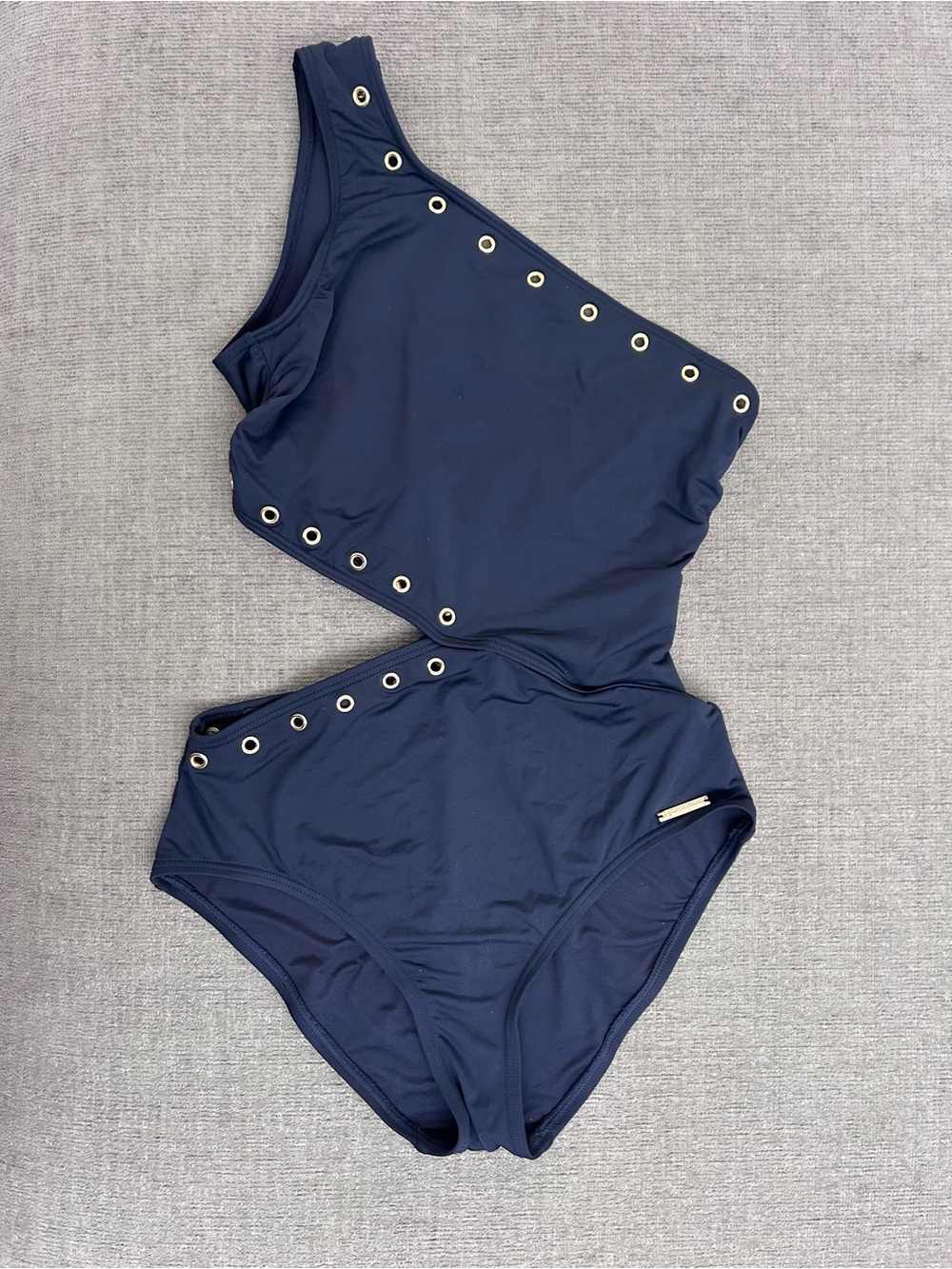 MICHAEL Michael Kors Navy One-Shoulder Swimsuit with Gold Logo Tag